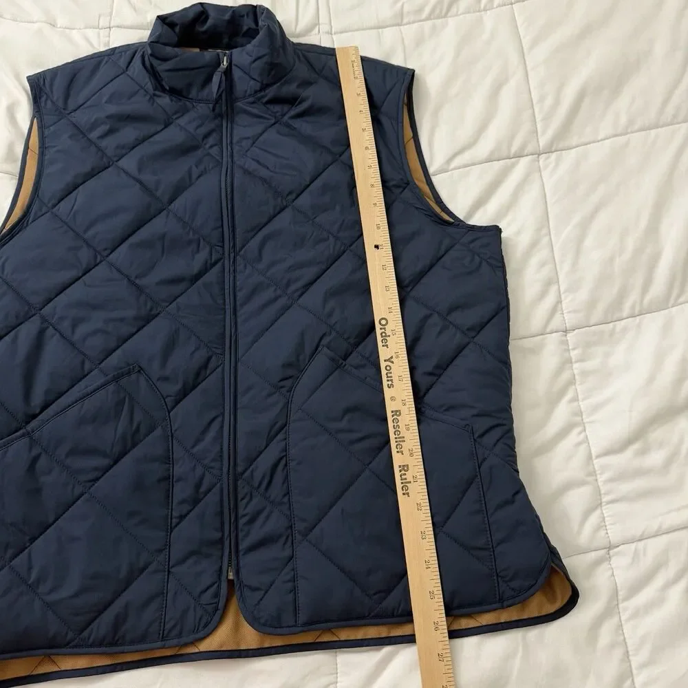 J. Crew Vest Mens Large Navy Blue Quilted Full Zip Preppy Jacket Outdoor